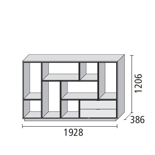 Comp8 : L.192,8 cm – P. 38,6 cm – H. 120,6 cm + 2 cassetti